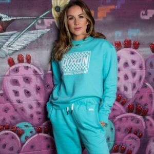 Dixxon Women's Tiffany Blue Checkers Crewneck Sweatshirt XL